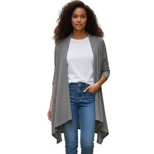 Le Lis Womens Grey Black Striped Open‎ Front Draped Cardigan Size Small